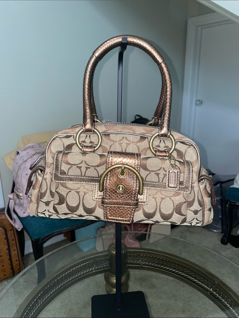 Coach limited edition 2000’s bronze and leather snake trim satchel